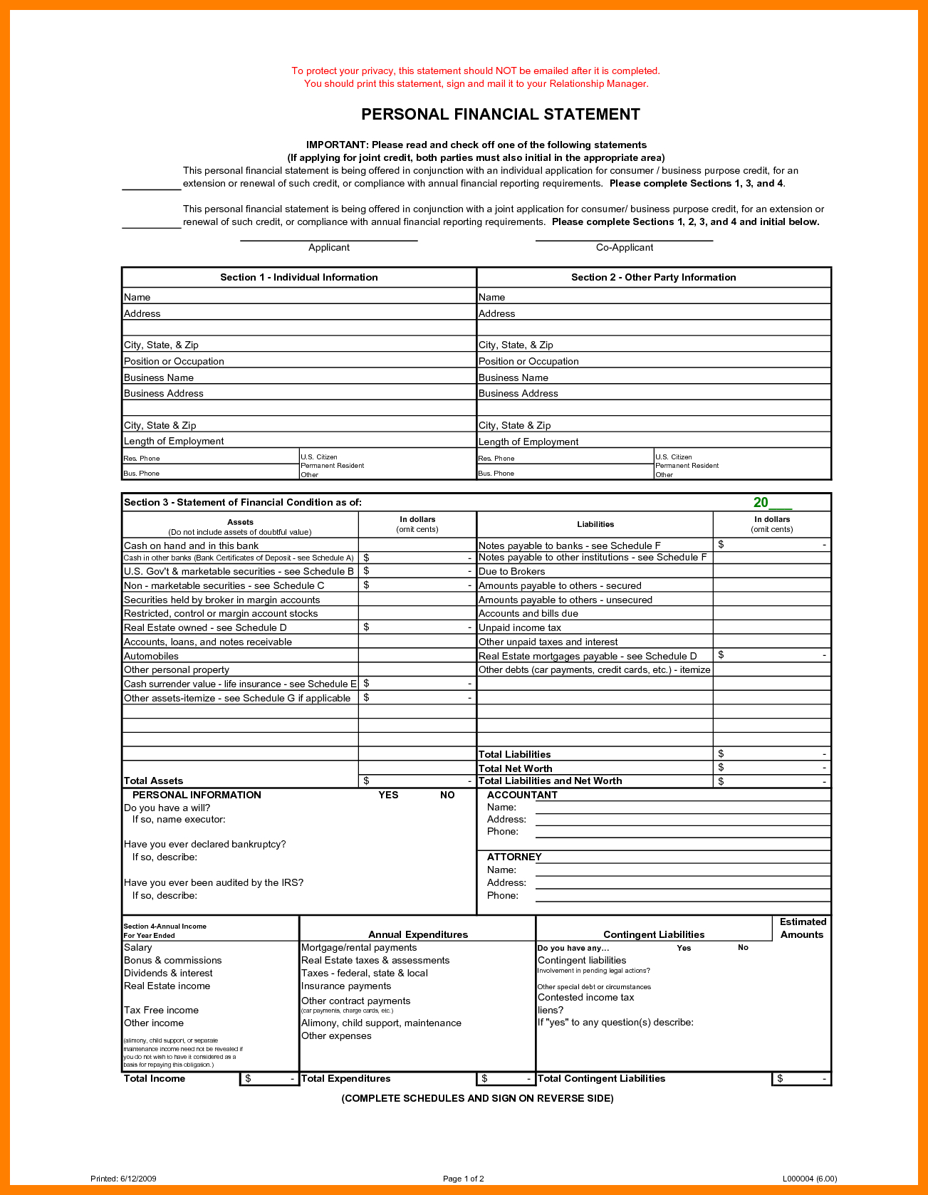 Blank Personal Financial Statement With Regard To Blank Personal Financial Statement Template
