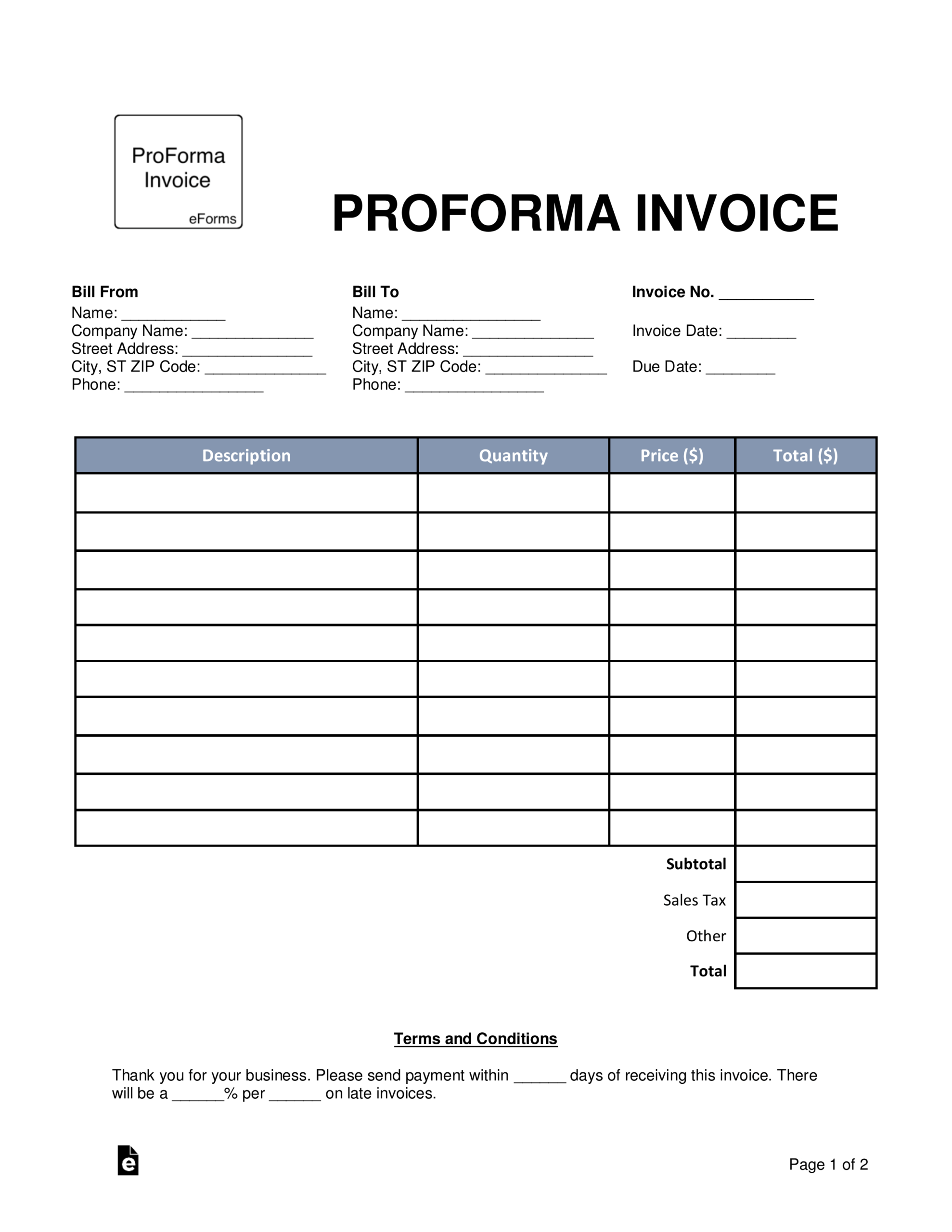 Blank Proforma Invoice - Zohre.horizonconsulting.co Regarding Free Proforma Invoice Template Word