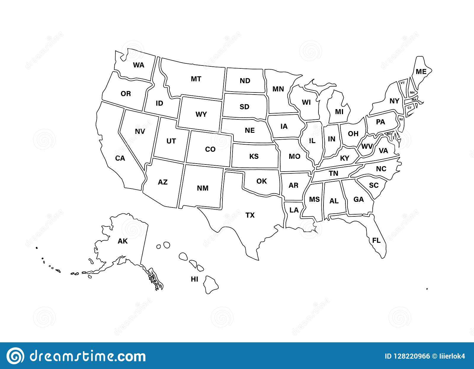 Blank Similar Usa Map Isolated On White Background. United For United States Map Template Blank