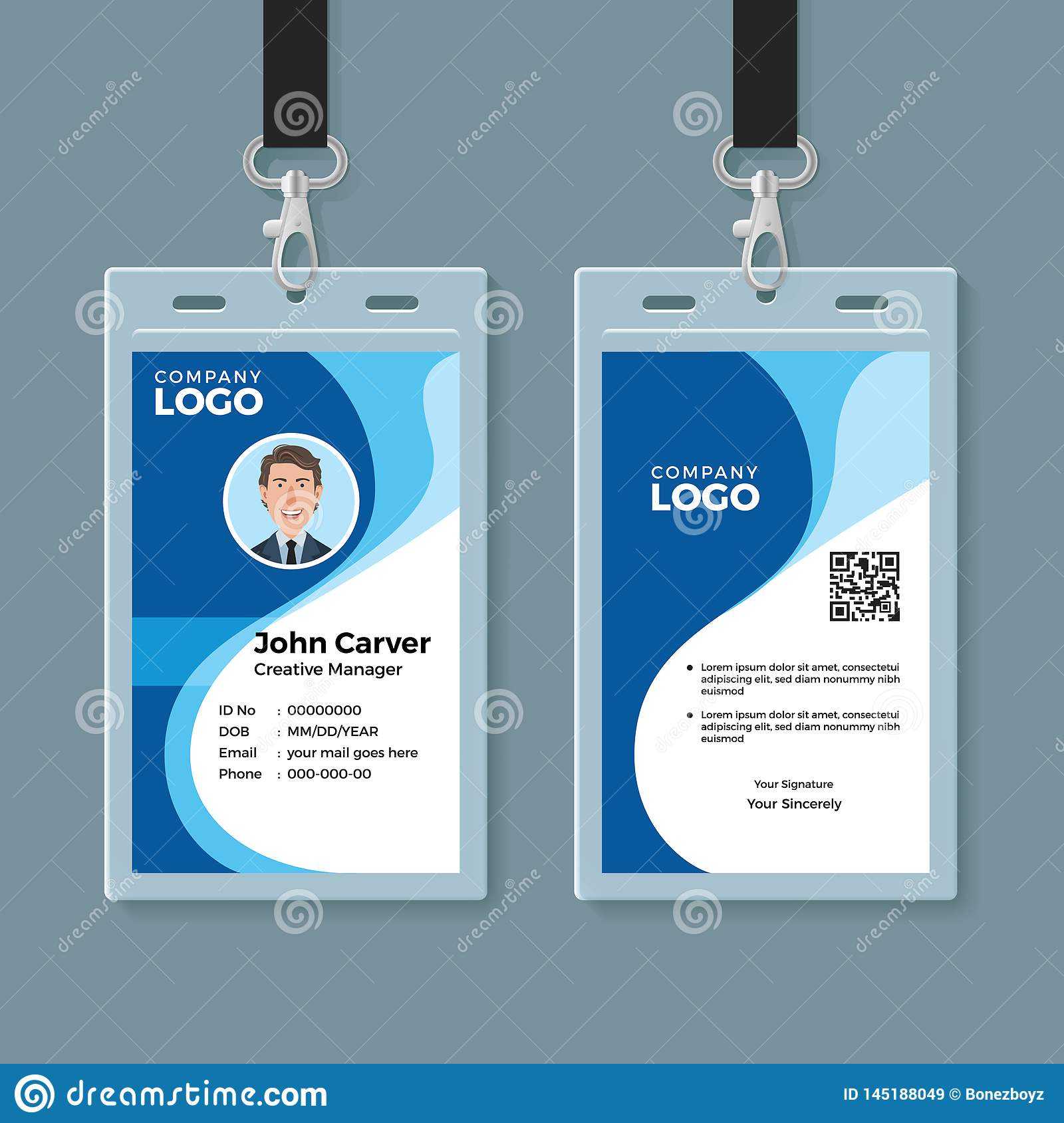 Blue Curve Wave Id Card Design Template Stock Vector With Regard To Template For Id Card Free Download