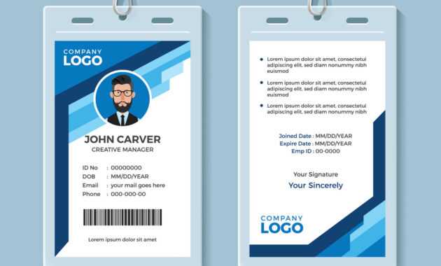 Blue Graphic Employee Id Card Template throughout Work Id Card Template