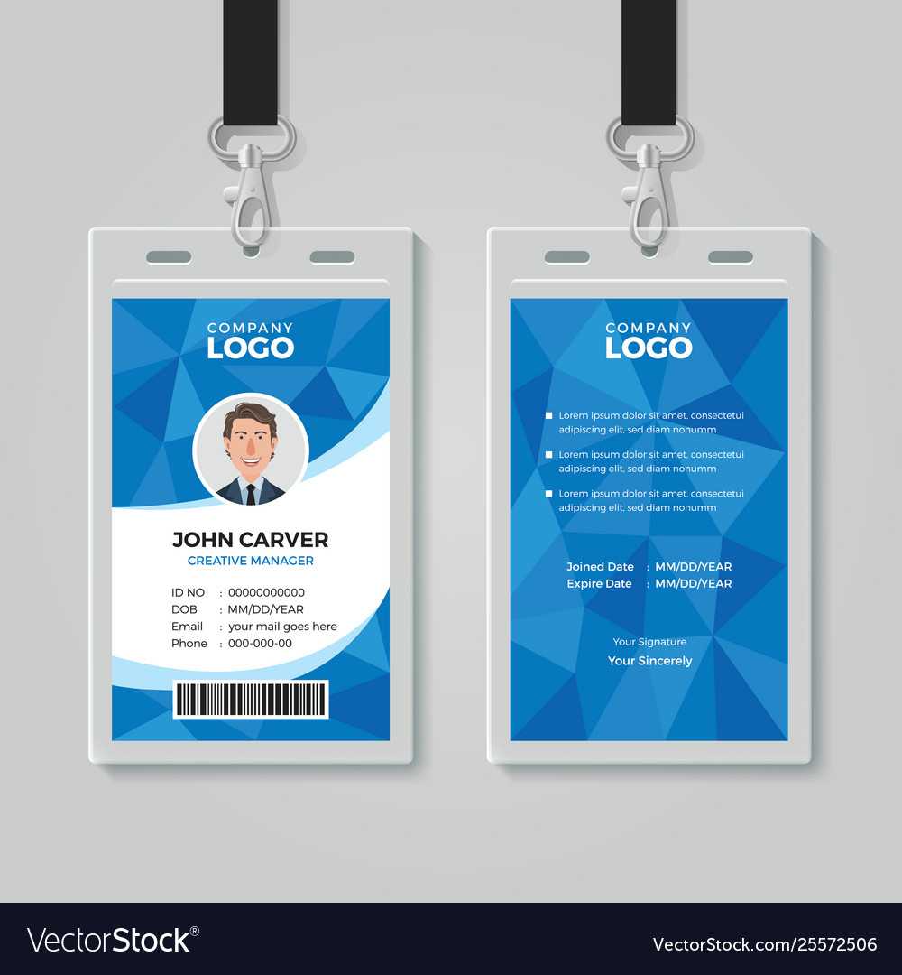 Blue Polygon Office Id Card Template With Template For Id Card Free Download