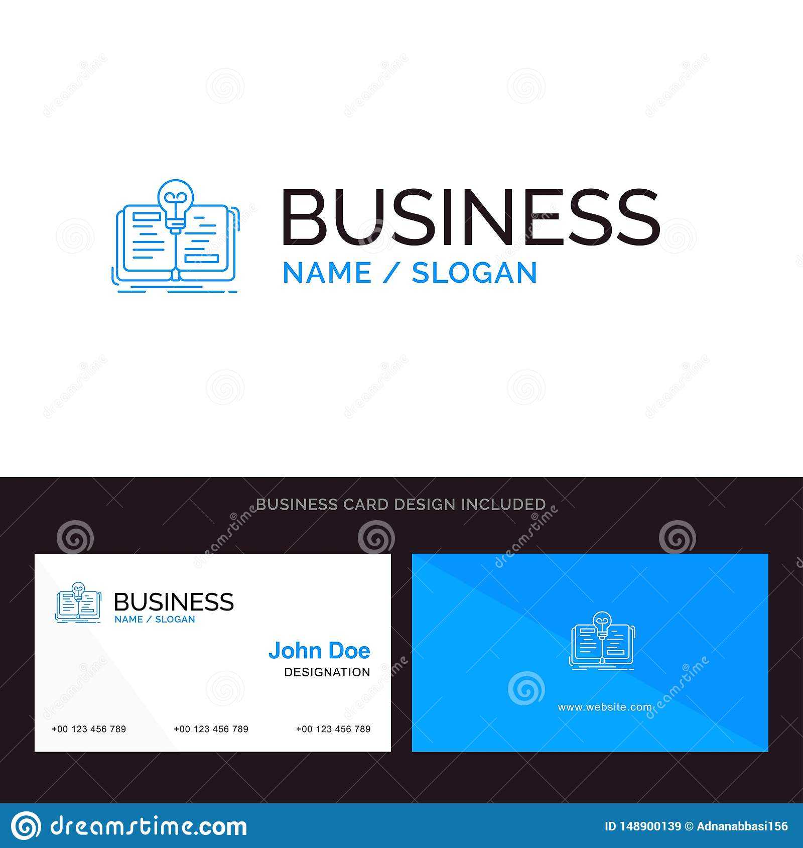 Book, Idea, Novel, Story Blue Business Logo And Business Inside Dominion Card Template