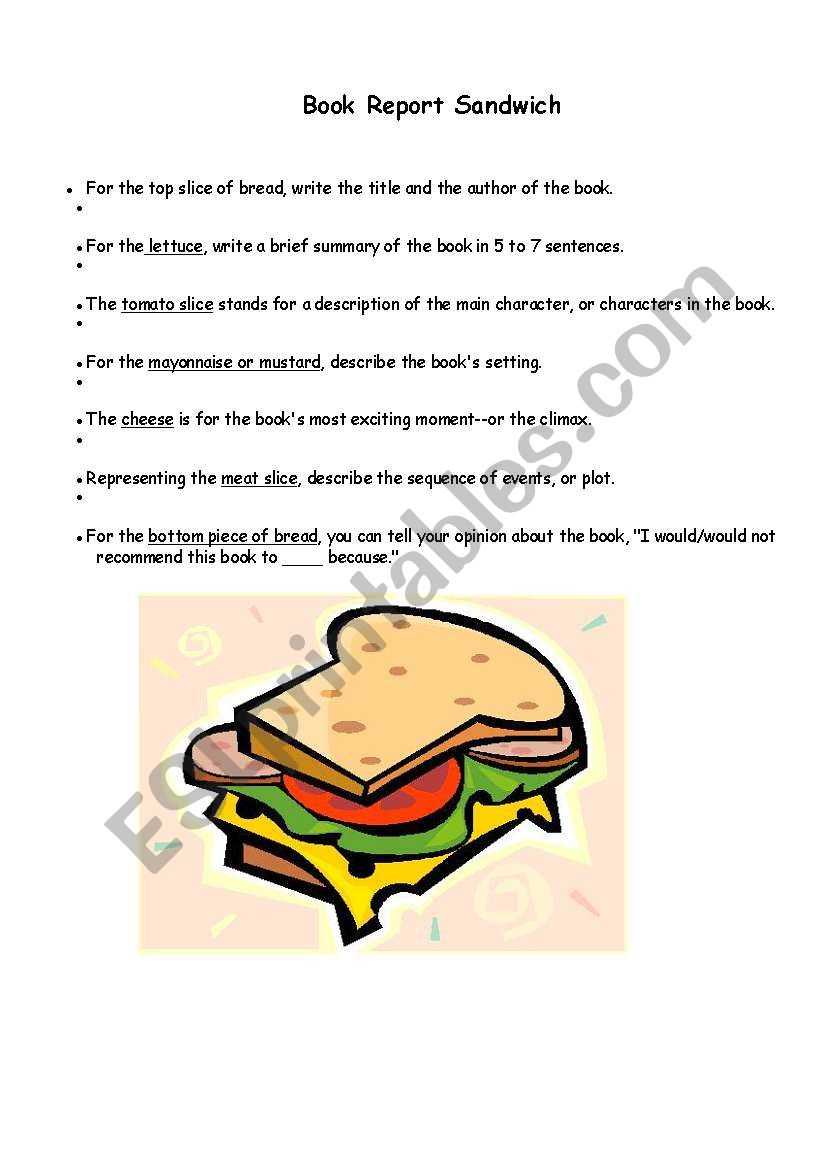 Book Report Sandwich Form + Explanation – Esl Worksheet Inside Sandwich Book Report Template