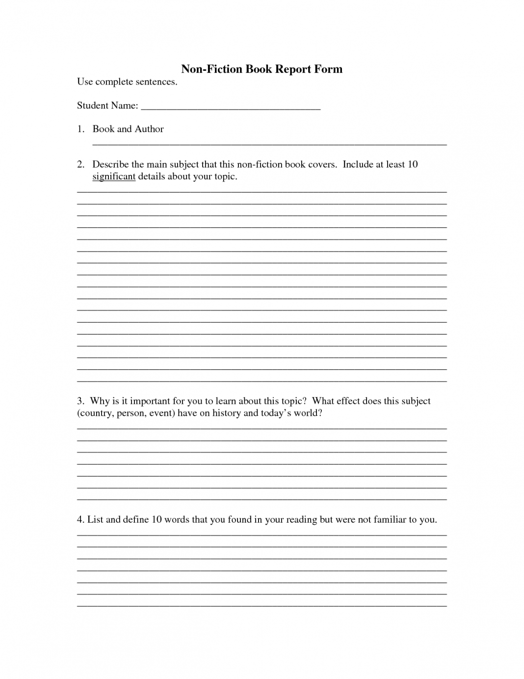 Book Report Template 2Nd Grade Df Free Examples Pdf Form 6Th Intended For Nonfiction Book Report Template