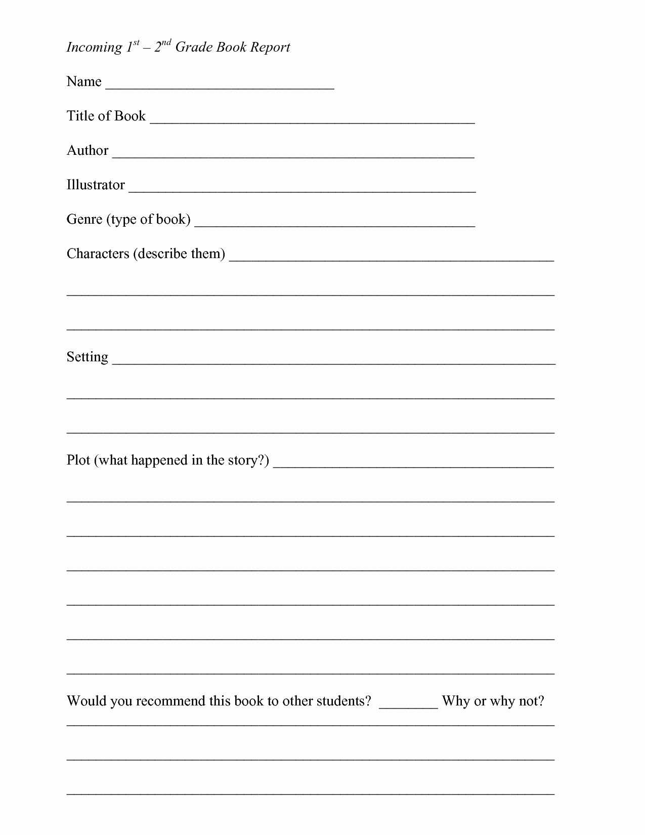 Book Report Template Novels Printable 5Th Grade 4Th Free Pdf Intended For Second Grade Book Report Template