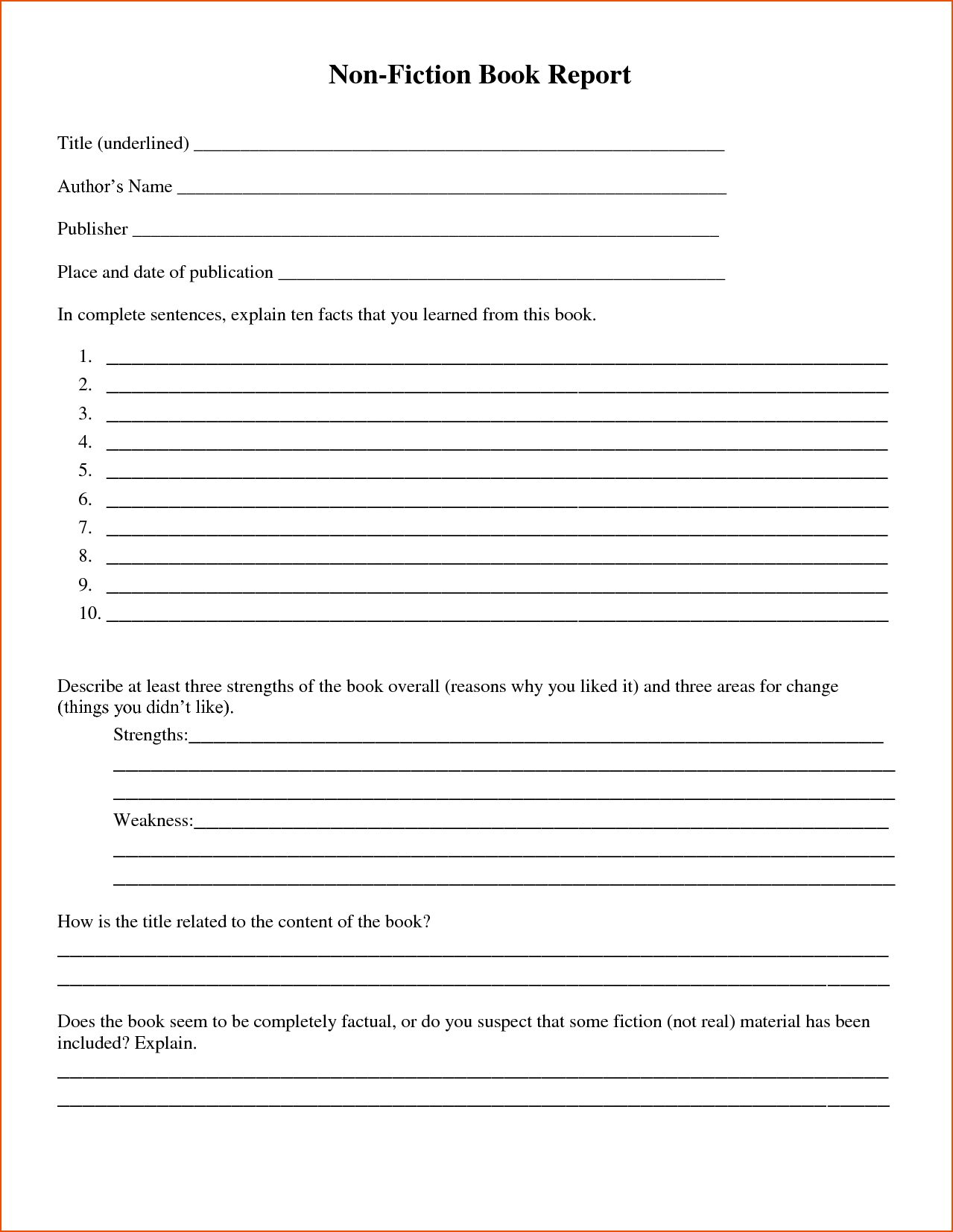 Book Report Template Third Grade Fiction 6Th Second High With Regard To Nonfiction Book Report Template