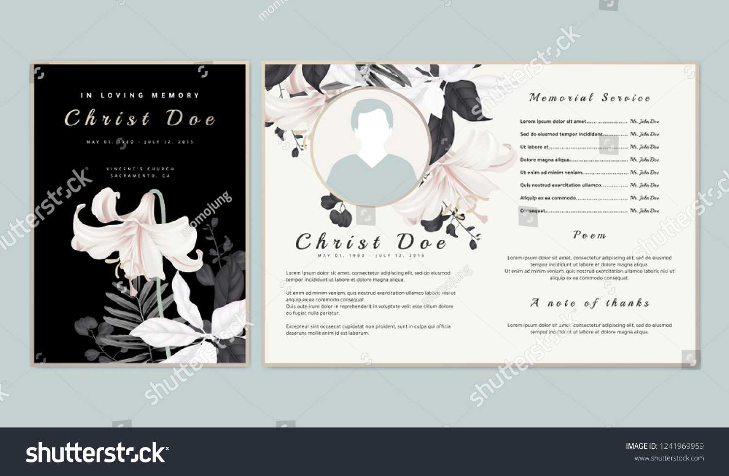 Botanical Memorial Funeral Invitation Card Template Stock With Funeral Invitation Card Template