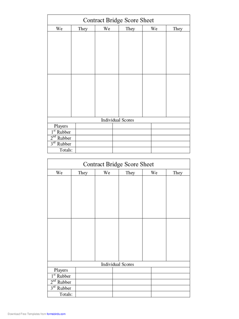 Bridge Score Sheet - 6 Free Templates In Pdf, Word, Excel Throughout Bridge Score Card Template