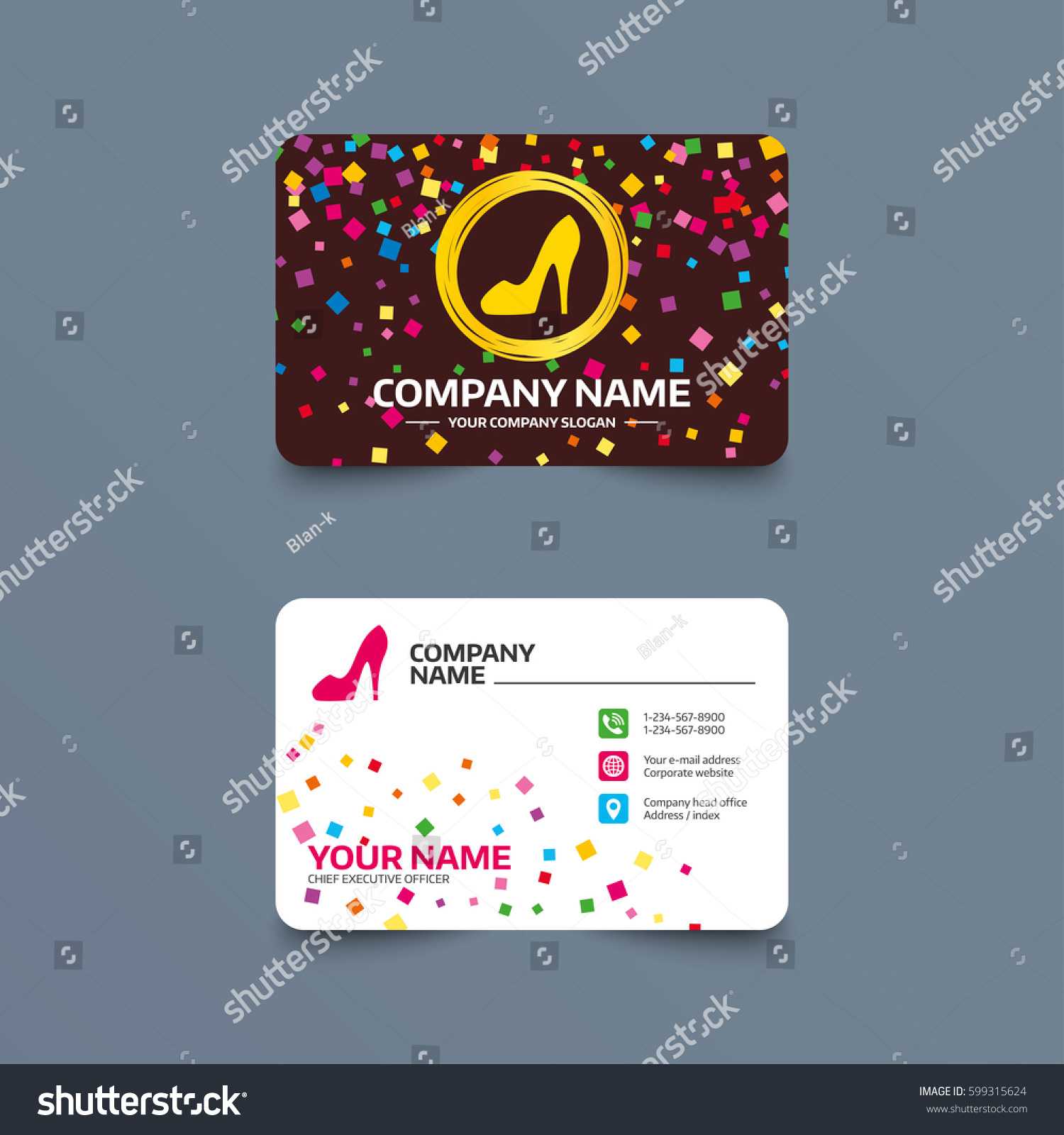 Business Card Template Confetti Pieces Women Stock Vector Inside High Heel Template For Cards