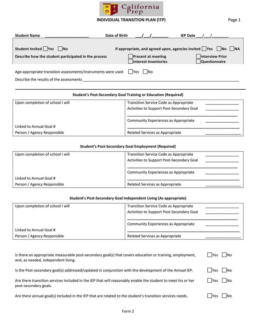 California Prep – Calprep Blank Iep Docs – Page 3 – Created With Blank Iep Template