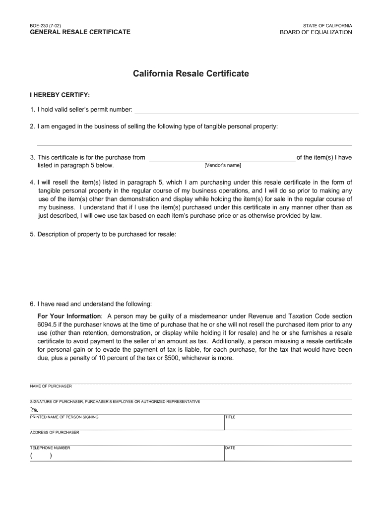 California Resale Certificate – Fill Online, Printable Pertaining To Resale Certificate Request Letter Template