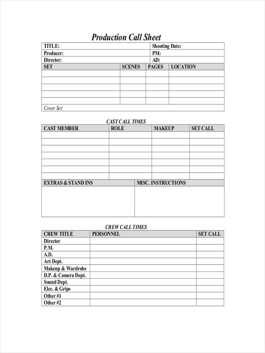 Call Sheet Example – Topa.mastersathletics.co With Regard To Blank Call Sheet Template