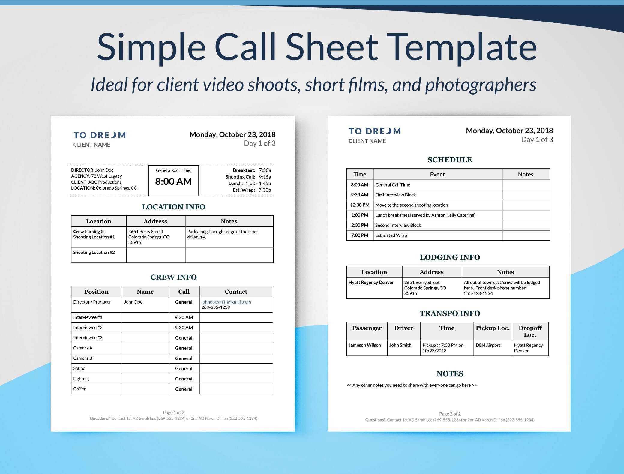 Call Sheets Template – Zohre.horizonconsulting.co In Blank Call Sheet Template