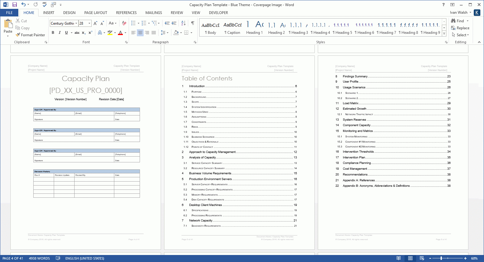 Capacity Plan Template (Ms Word) – Templates, Forms Inside Microsoft Word Table Of Contents Template