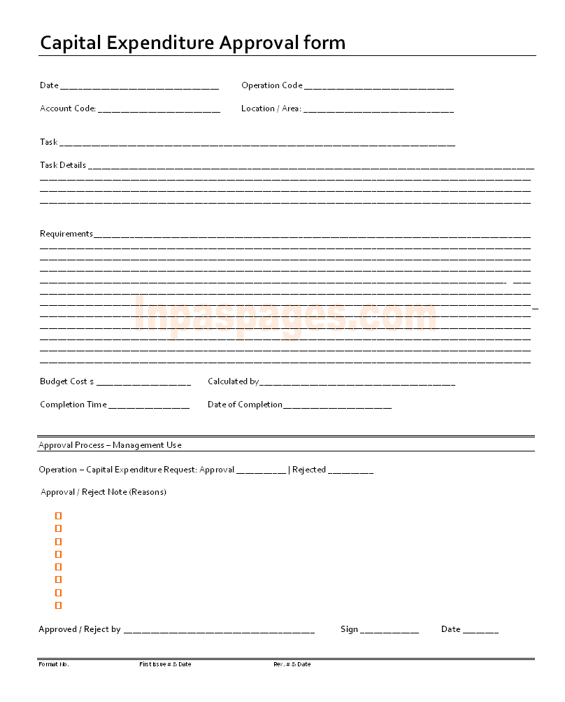 Capital Expenditure Approval Form Format For Capital Expenditure Report Template