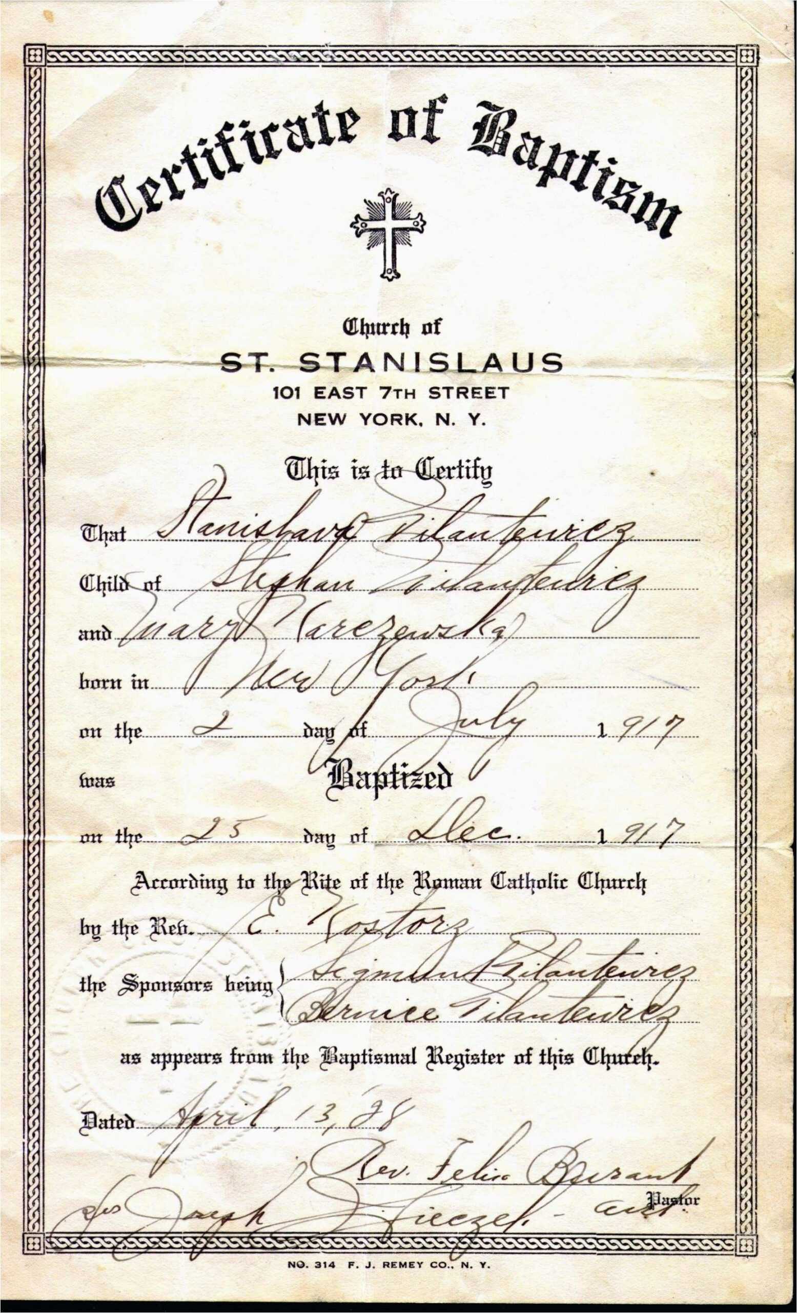 Catholic Baptismal Certificate Template In Baptism Certificate Template Word