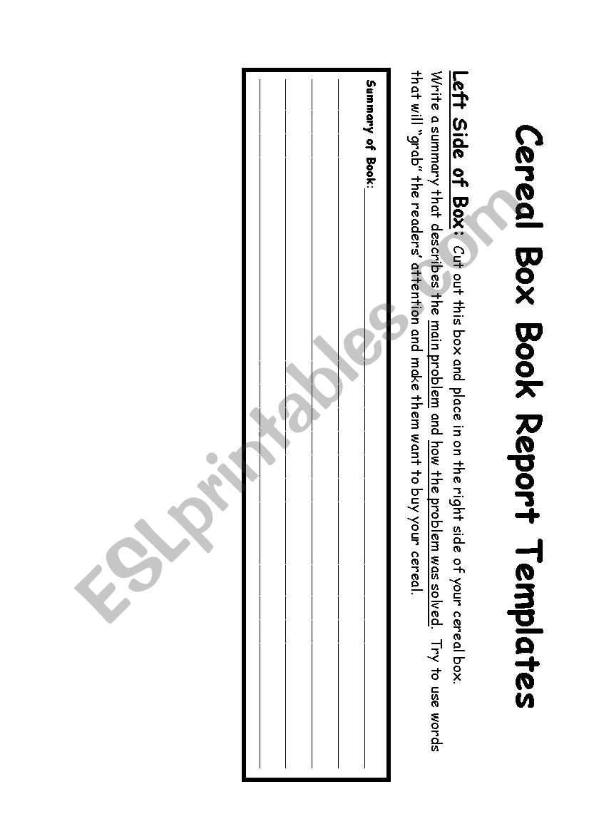 Cereal Box Book Report – Esl Worksheetalmodlin For Cereal Box Book Report Template