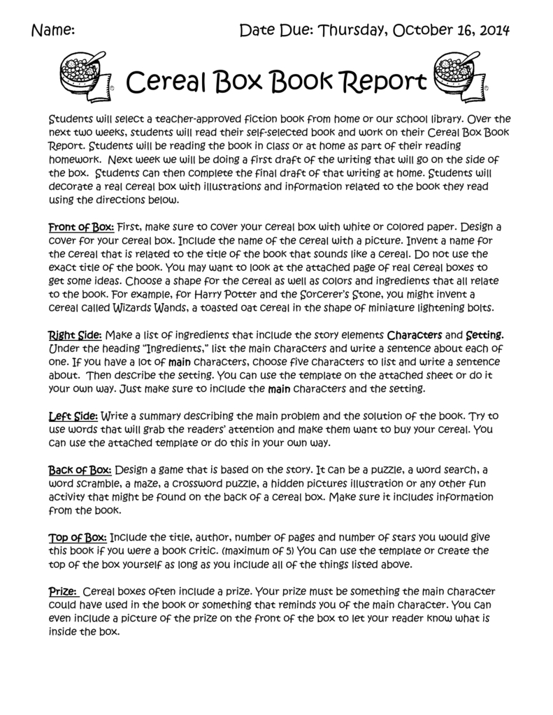 Cereal Box Book Report Inside Cereal Box Book Report Template