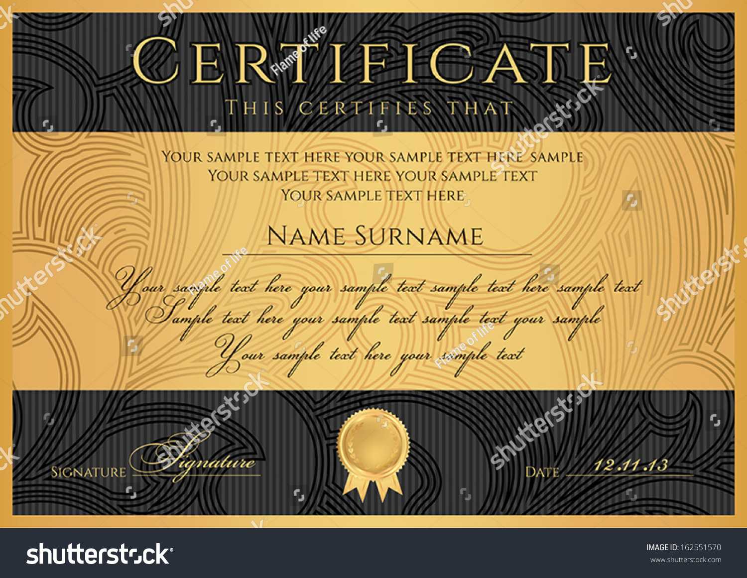 Certificate Diploma Completion Black Design Template Stock Within Certificate Scroll Template