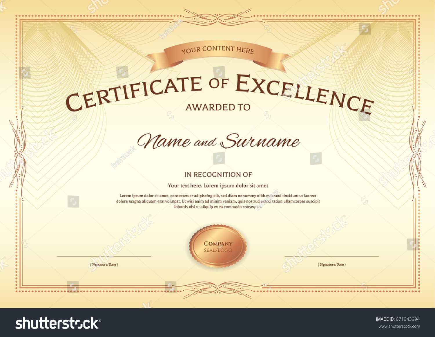 Certificate Excellence Template Award Ribbon On Stock Vector Within Award Of Excellence Certificate Template