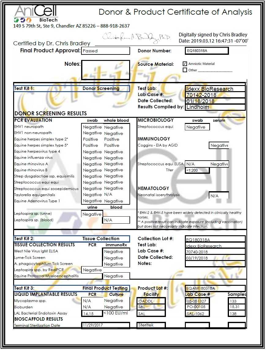 Certificate Of Analysis Template – Anicell Biotech Inside Certificate Of Analysis Template