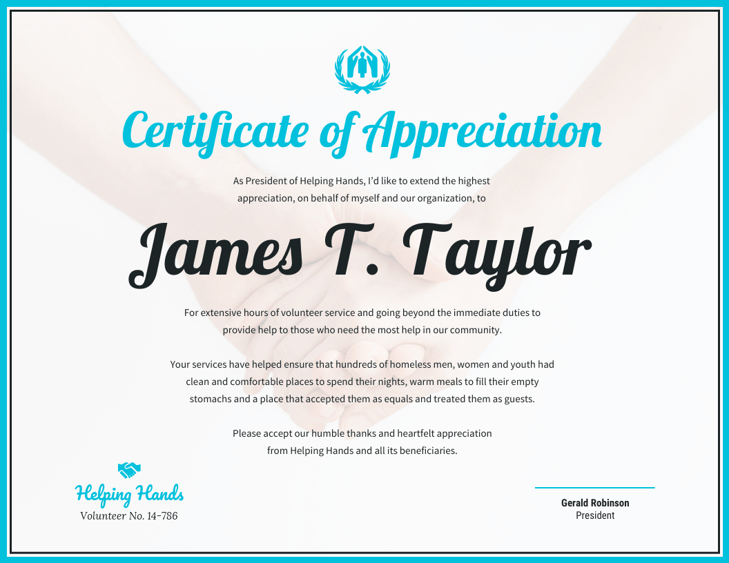 Certificate Of Appreciation With Regard To Volunteer Certificate Template