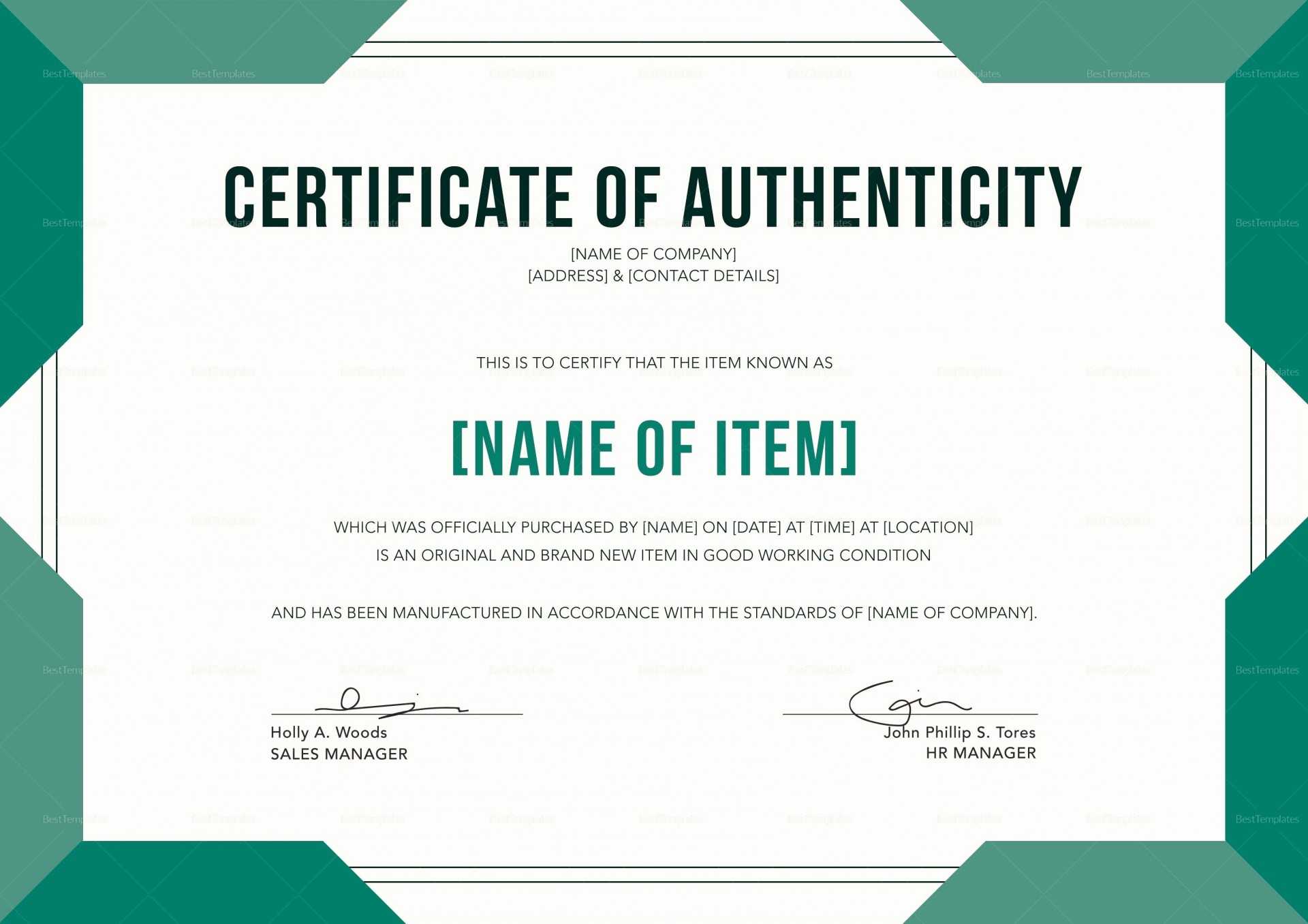 Certificate Of Authenticity Template Psd Word Artist Free Inside Certificate Of Authenticity Template