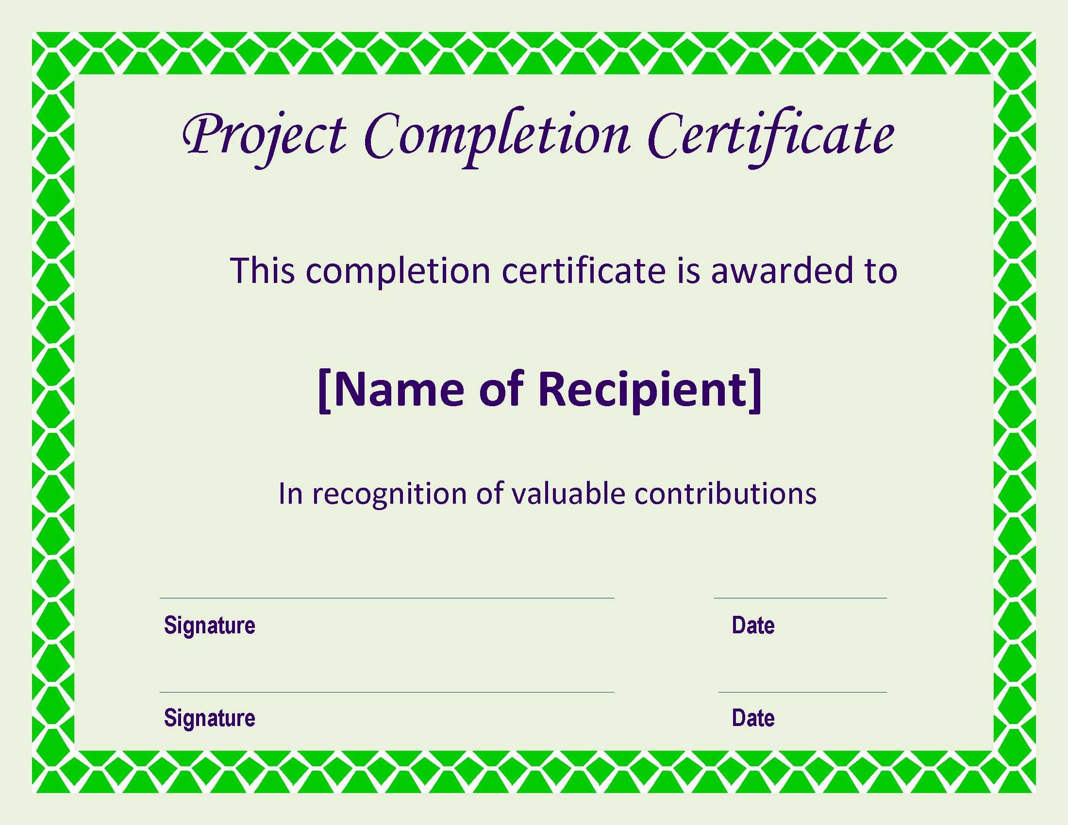 Certificate Of Completion Project | Templates At Pertaining To Certificate Template For Project Completion