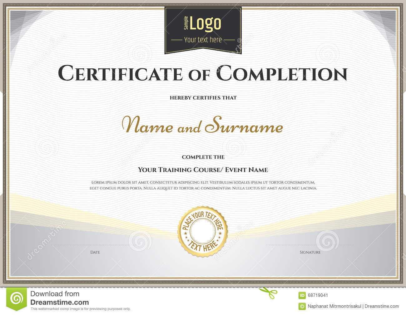 Certificate Of Completion Template In Vector For Achievement Pertaining To Certification Of Completion Template