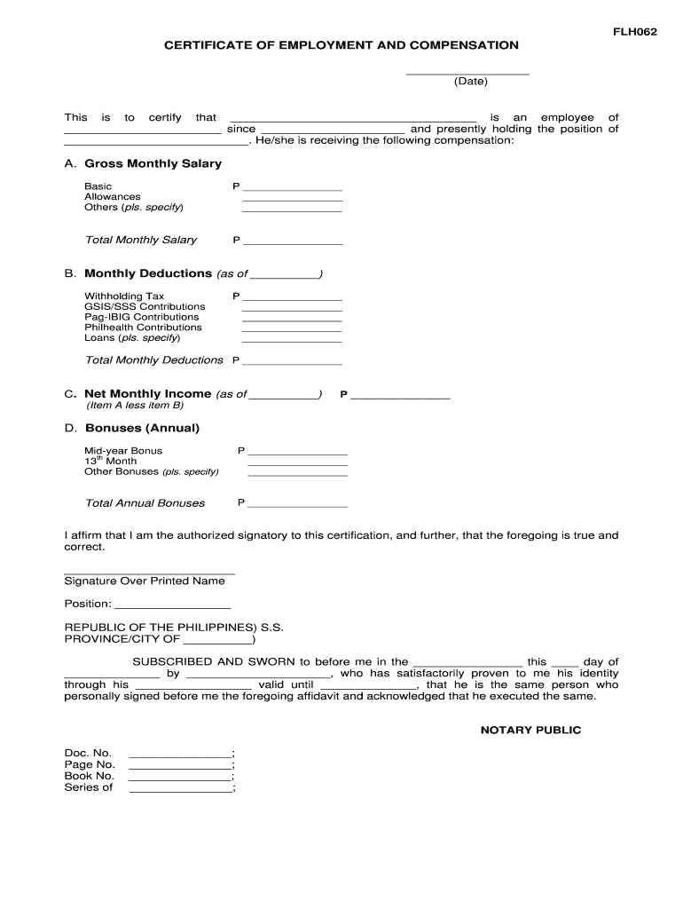 Certificate Of Employment With Compensation – Fill Online Pertaining To Certificate Of Employment Template