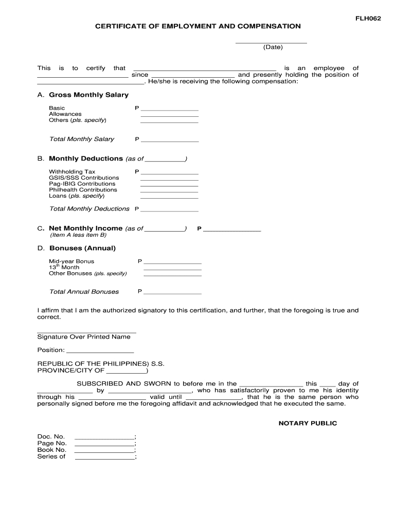 Certificate Of Employment With Compensation – Fill Online Within Employee Certificate Of Service Template