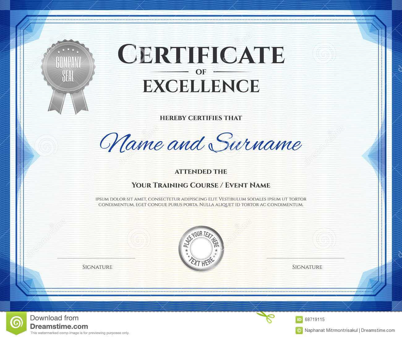 Certificate Of Excellence In Vector Stock Vector Within Free Certificate Of Excellence Template