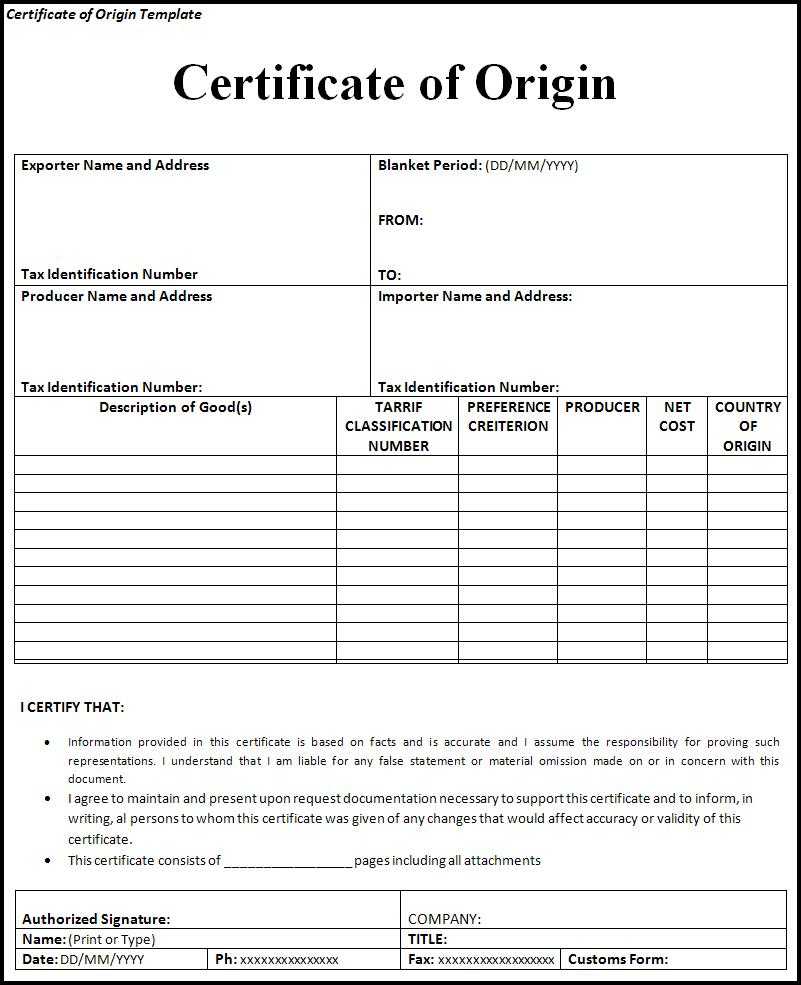 Certificate Of Origin | Trade Samaritan In Nafta Certificate Template