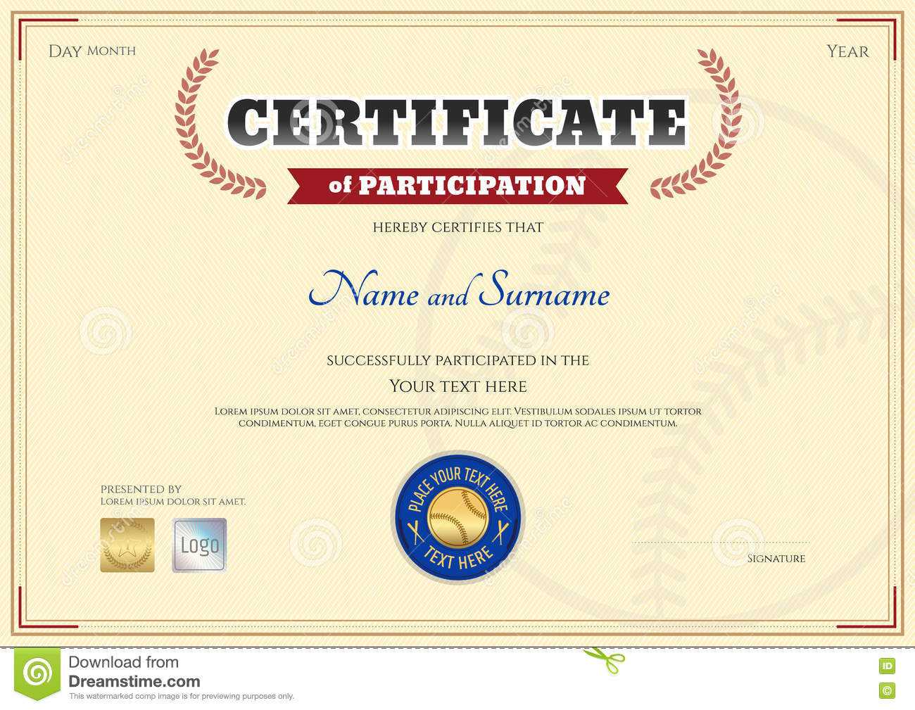 Certificate Of Participation Template In Baseball Sport Inside Participation Certificate Templates Free Download