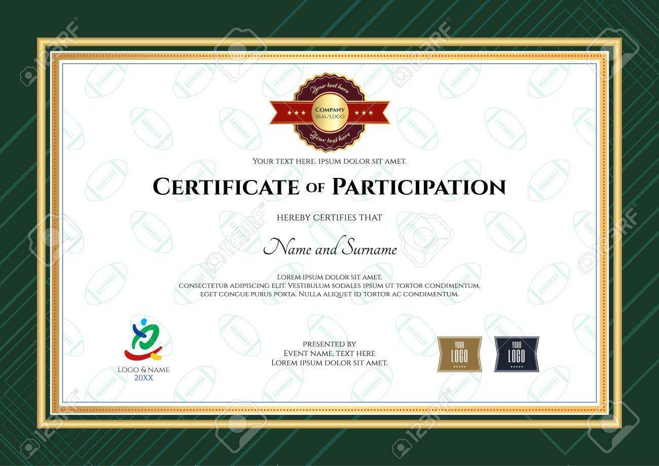 Certificate Of Participation Template In Sport Theme With Rugby.. With Free Templates For Certificates Of Participation