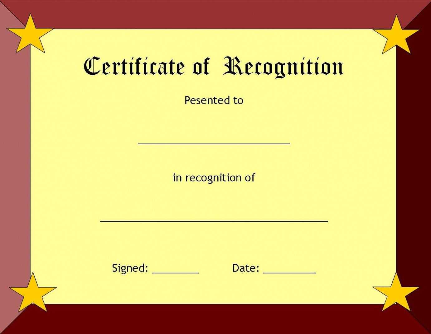 Certificate Of Recognition Template – Certificate Templates Throughout Free Printable Certificate Templates For Kids