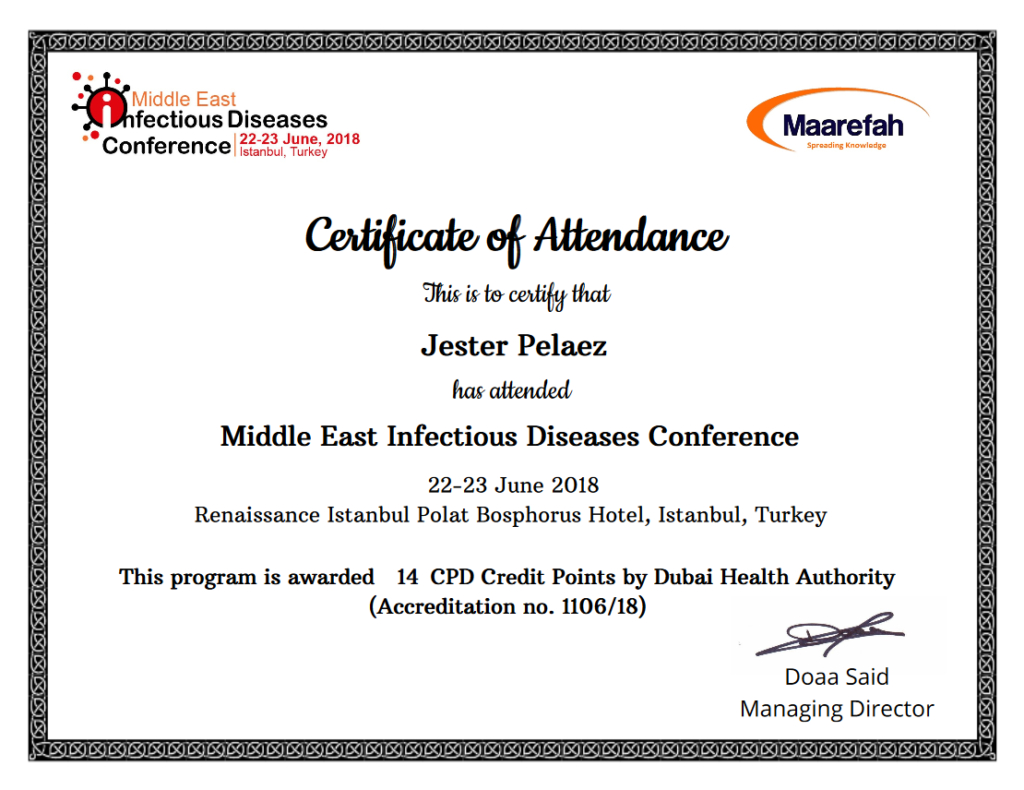 Certificate Of The Month - October 2018 - Maarefah Throughout Certificate Of Attendance Conference Template