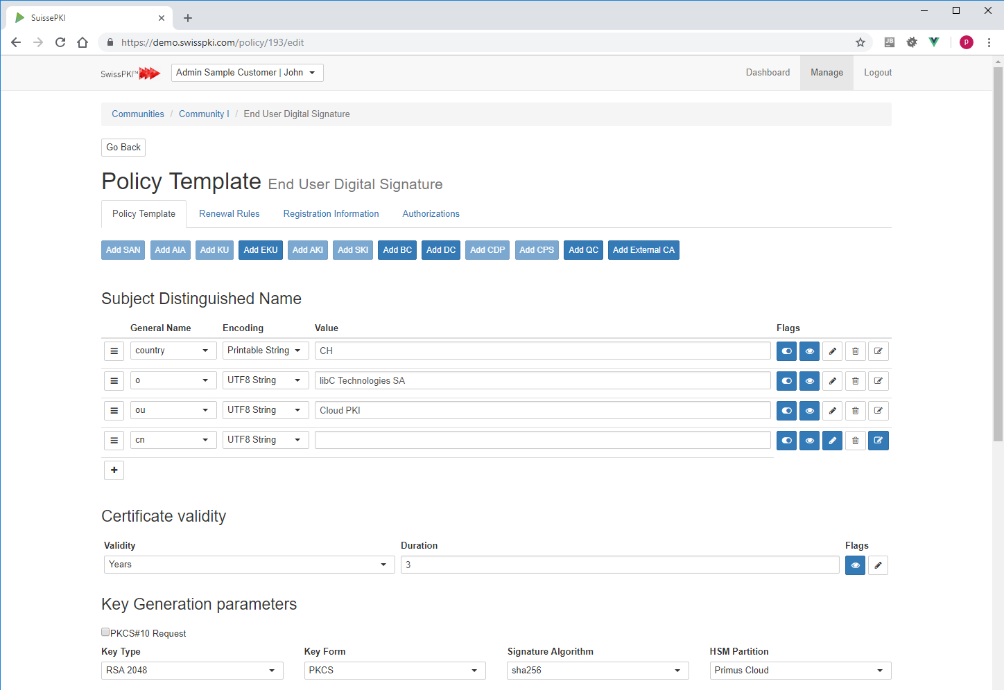 Certificate Policy Editor – Swisspki Pertaining To Validation Certificate Template