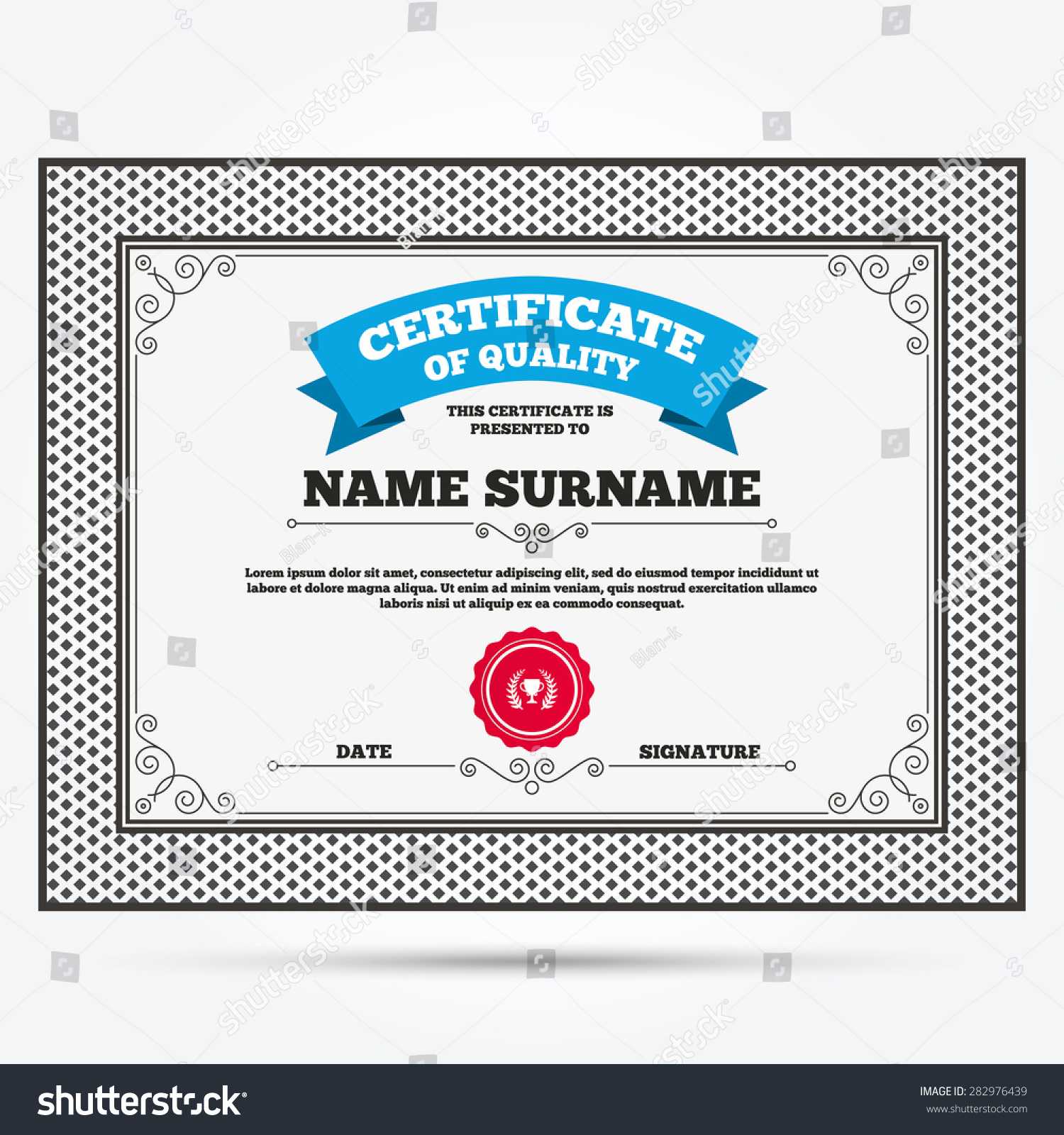 Certificate Quality First Place Cup Award Stock Vector Throughout First Place Certificate Template