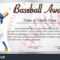 Certificate Template Baseball Award Baseball Player Stock Intended For Softball Certificate Templates Free