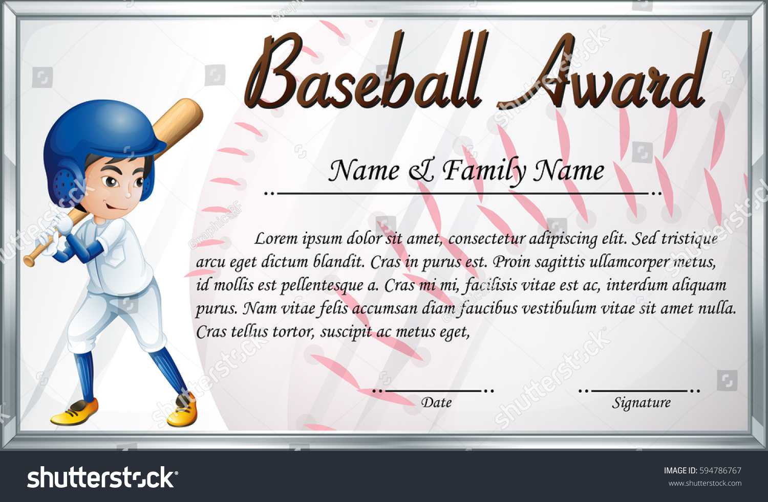 Certificate Template Baseball Award Baseball Player Stock Intended For Softball Certificate Templates Free