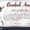 Certificate Template Baseball Award Baseball Player Stock With Softball Award Certificate Template