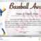 Certificate Template For Baseball Award With Baseball Player Throughout Softball Certificate Templates