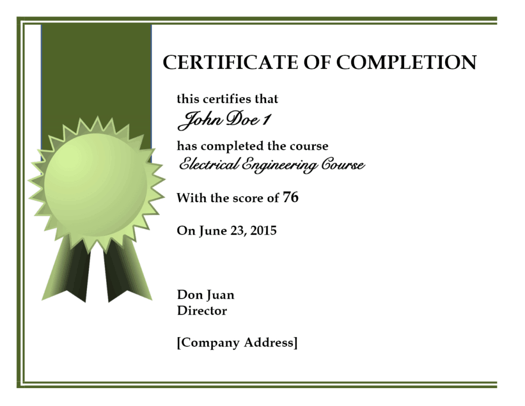 Certificate Template For Completion Of Course | Free Resume In Free Certificate Of Completion Template Word