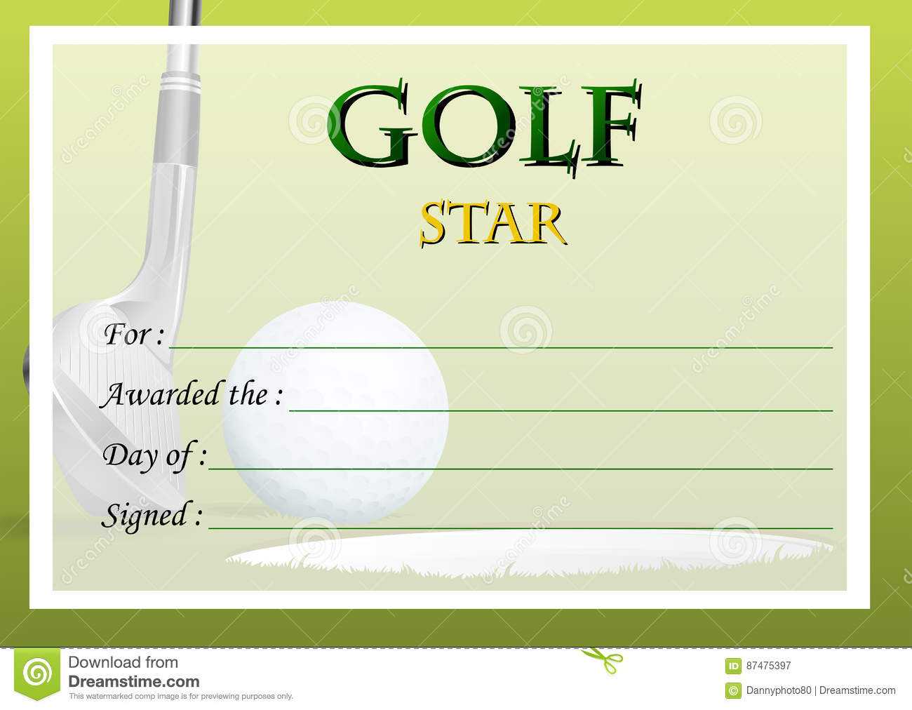 Certificate Template For Golf Star Stock Vector For Golf Gift Certificate Template