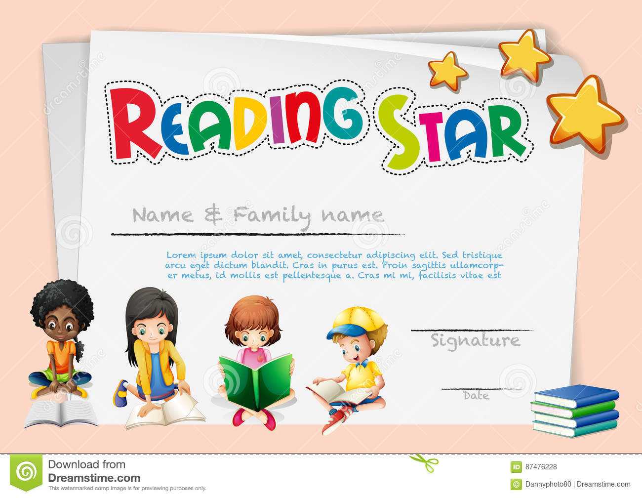 Certificate Template For Reading Star Stock Vector Inside Star Award Certificate Template