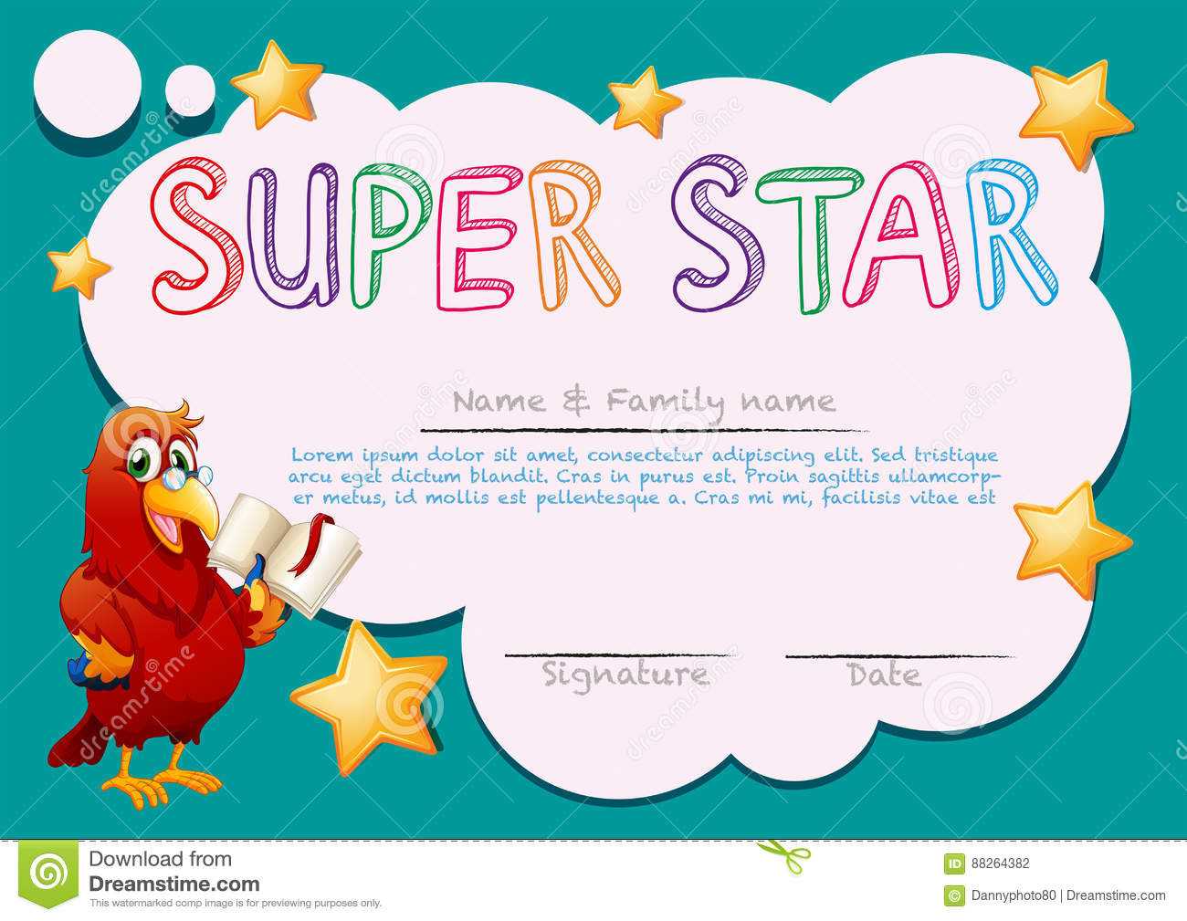 Certificate Template For Super Star Stock Vector With Star Certificate Templates Free