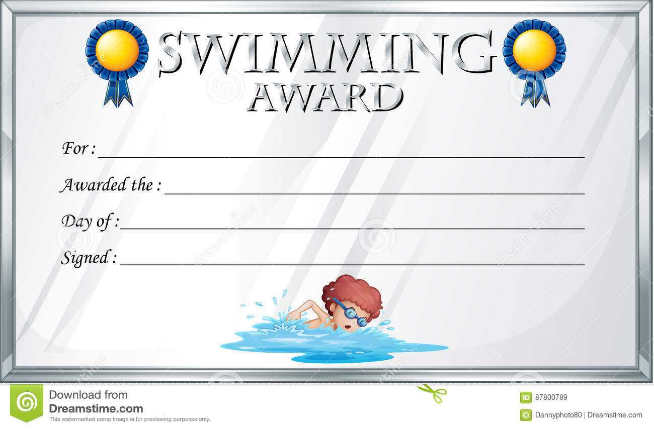 Certificate Template For Swimming Award Stock Vector For Swimming Award Certificate Template