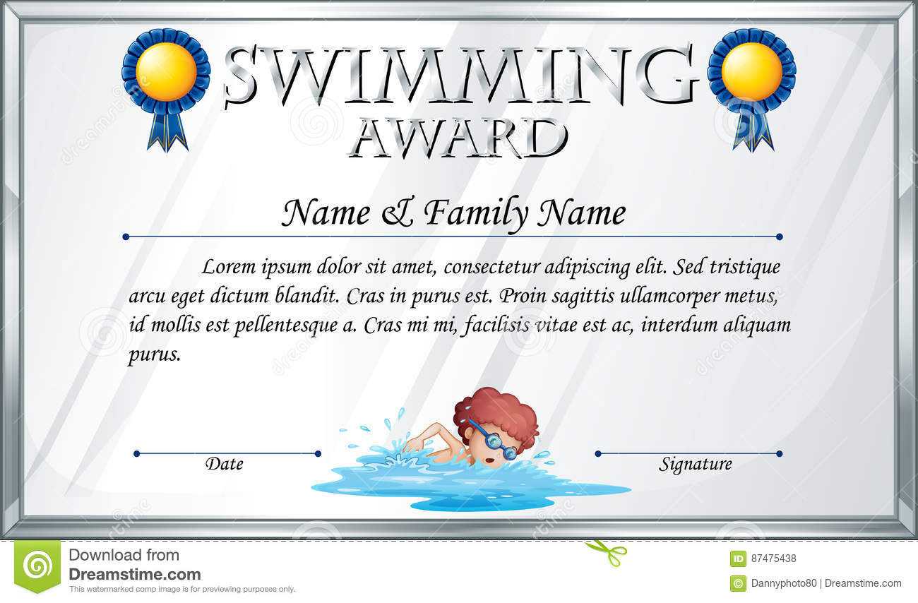 Certificate Template For Swimming Award Stock Vector Throughout Swimming Award Certificate Template